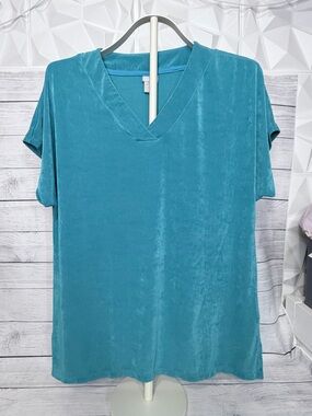 Chico's Teal V-Neck Short Sleeve Top